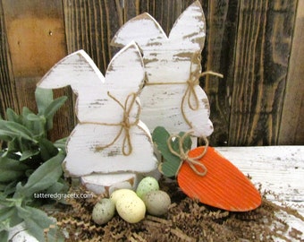 Wood Rabbit Shelf Sitter, Rustic Easter, Spring Wood Decor, Easter Gift, Easter Basket Filler, Tiered Tray Decor, Bunnies, Sold Individually