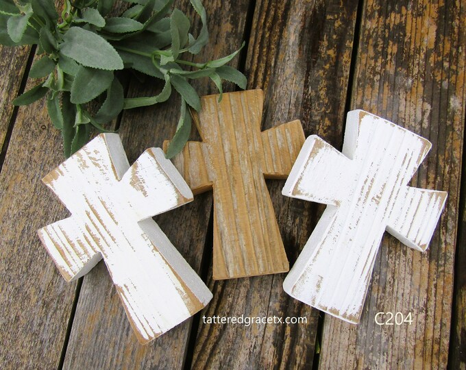 Featured listing image: Chunky Wood Cross, Tiered Tray Decor, Religious Gift, Baptism, Easter Decor, Barn wood Cross, Sold Individually, C204