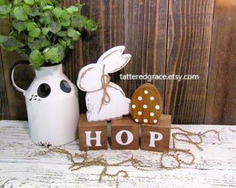 Easter Wood Blocks, Wood Rabbit Tiered Tray Decor, Easter Sign, Easter Shelf Sitter, Neutral Easter Decor, Easter Egg, Easter Bundle