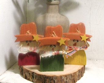 5 Inch Handmade Wood Scarecrow Bowl Filler of Tiered Tray Decor, Reclaimed Wood Fall Decor, Sold Individually or in sets