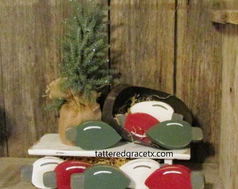 Small Handmade Wood Lightbulb Bowl Filler or Tiered Tray Decor, Reclaimed Wood Christmas Decorations, Sold Individually or in Sets