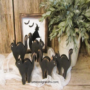 Mini Black Cat Fall Decor,  Bowl Fillers or Tiered Tray Decor,  Halloween Cat, Wood Cat. Sold individually or in sets