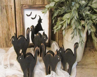 Mini Black Cat Fall Decor,  Bowl Fillers or Tiered Tray Decor,  Halloween Cat, Wood Cat. Sold individually or in sets