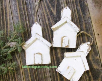 Rustic Church Ornament,  Christmas Decorations, Reclaimed Wood Church, Rustic Christmas Ornament, Sold Individually or in Sets, C104