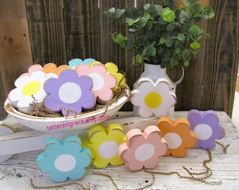 3 1/2 Inch  Pastel Wood Daisy, Spring Tiered Tray Decor, Wood Flower, Spring Decorations, Spring Flower, Easter Decor, Shelf Decor. D100