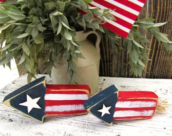 Wooden Patriotic Firecrackers, 4th of July Decor, Faux Firecracker, Wood Arrow, Tiered Tray Decor, Red White and Blue, Americana Decor