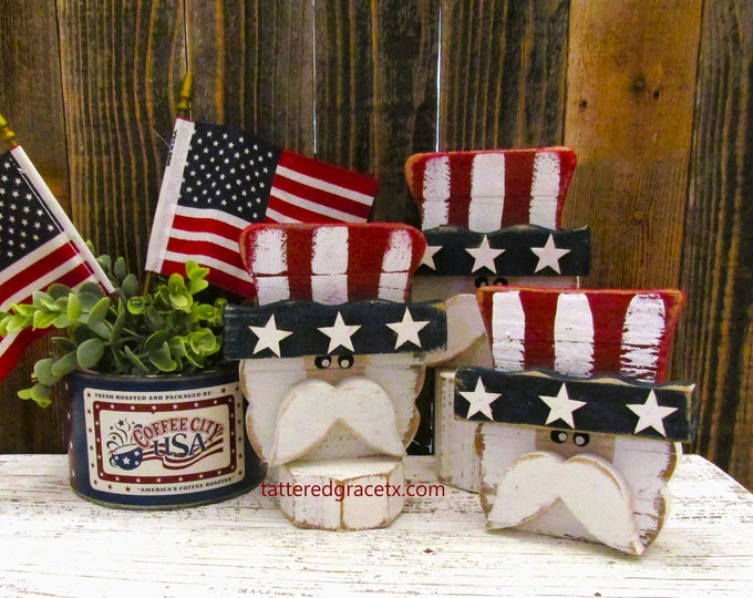 Featured listing image: Patriotic Uncle Sam, Patriotic Tiered Tray, Rustic Uncle Sam, Independence Day Decor, July 4th Decor, U200a