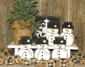 4 1/2 Inch Wood Snowman Tiered Tray Decor, Christmas Decorations, Snowman Decor, Holiday Decorations, Single (1) or Set