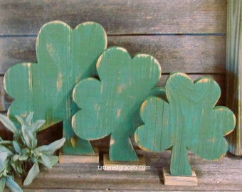 Rustic Shamrock with Stand Single or Set, St. Patrick's Day Decor, Pallet Shamrock, Table Top Shamrock, Wood Shamrock