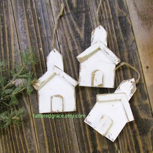 Reclaimed Wood Church Ornament: Rustic Christmas Decoration