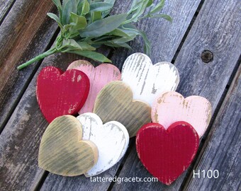 Rustic Heart Bowl Fillers, Valentine's Day Hearts, Tiered Tray Decor, Wooden Heart Home Decor, Farmhouse Valentine, Distressed Heart,  H100