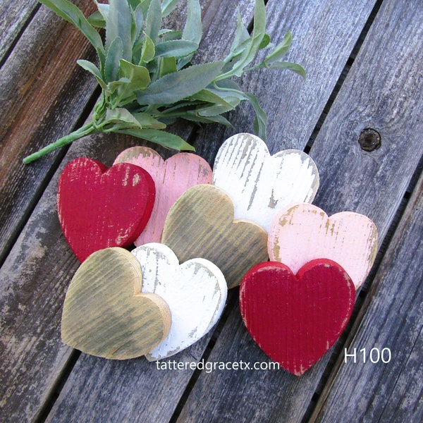 Rustic Heart Bowl Fillers, Valentine's Day Hearts, Tiered Tray Decor, Wooden Heart Home Decor,  H100