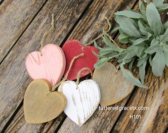 Rustic Heart Ornament Valentine's Decor, Heart Ornament, Heart Decor, Rustic Valentine Ornament, Sold Individually or sets. H101