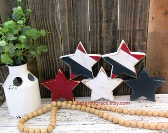 4 1/2 Inch Wood Star, Patriotic Decor, Americana Decor, Memorial Day Decor, July 4th Decor, Patriotic Tray Decor, Sold Individually
