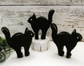 Mini Wood Black Cat, Fall Decor,  Bowl Fillers, Tiered Tray Decor,  Halloween Cat, Wooden Cat. Halloween Decor, Sold individually or in sets