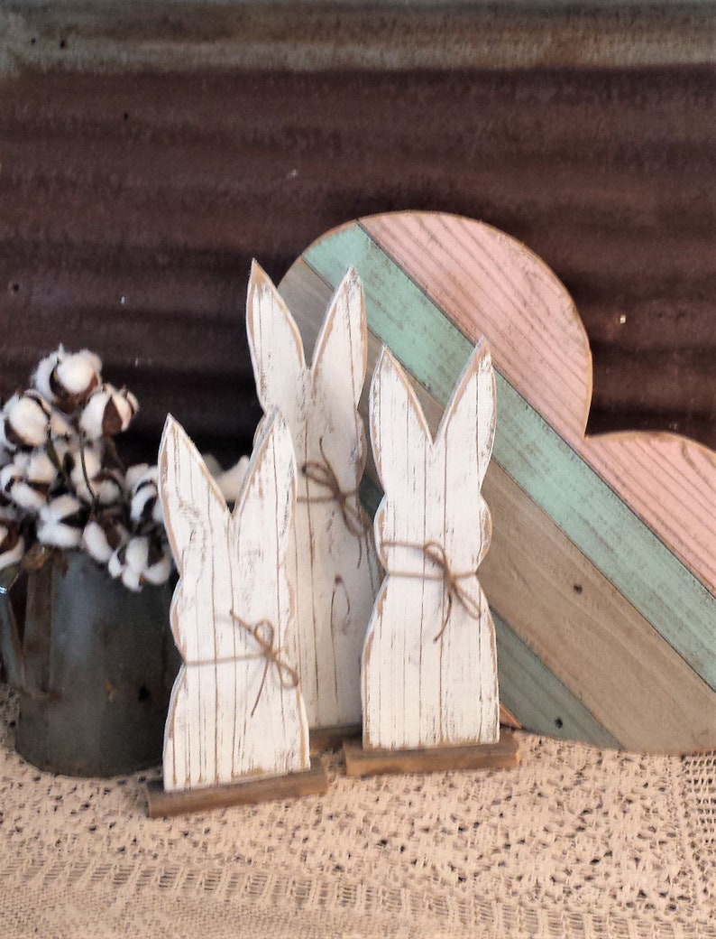 STR-Rustic Wood Rabbit Set of 3 or Single Rustic Easter image 0