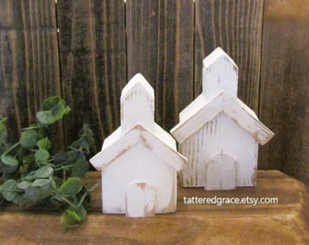 Chunky Wooden Church, Religious Tiered Tray Decor, Farmhouse Church, Religious Table Decor, Easter Decor,  2 Sizes Sold Individually, C202