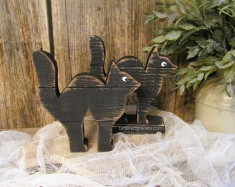 6 1/4 Inch Small Black Cat Shelf Sitter or Tiered Tray Decor, Halloween Decorations, Reclaimed Wood Black Cat, Sold Individually