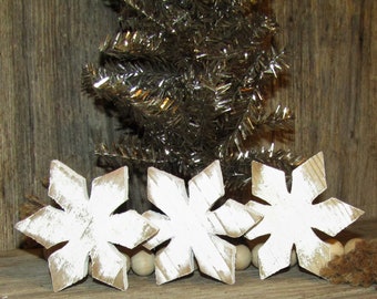 Small Simple Wood Snowflake,  Winter Tray Decor, Winter Decor, Snowflake Bowl Filler, Sold Individually or in Sets