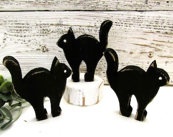 Mini Wood Black Cat, Fall Decor,  Bowl Fillers, Tiered Tray Decor,  Halloween Cat, Wooden Cat. Halloween Decor, Sold individually or in sets