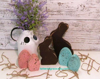 Chocolate Bunny, Wood Rabbit, Easter Wood Decor, Easter Basket Filler, Bunny Shelf Sitter, Easter Tiered Tray Decor, Spring Decor E103