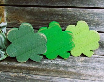 5 1/2" Chunky Wooden Shamrock,  St. Patrick's Day Decor, Shamrock Shelf Sitter, Tiered Tray Shamrock, Rustic Shamrock, Irish Gift, S201