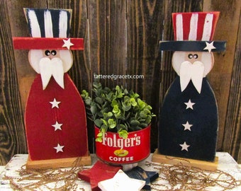 Patriotic Uncle Sam Table Decor, Americana Decor, Fourth of July, Porch Decor, Wood Uncle Sam, Independence Day Decor, Red White Blue
