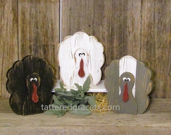 7 1/4 Inch Wood Turkey Fall Decor, Shelf Sitter or Tiered Tray Decor,  Fall Turkey, Table Top Decor, Thanksgiving Decor, Sold Individually