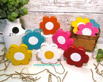 3 1/2 Inch Wood Daisy Bowl Filler, Spring Tiered Tray Decor, Wood Flower Decor, Spring Decorations, Small Spring Flower, D100