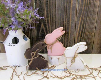 Wooden Sitting Rabbits, Bunny Tiered Tray Decor, Rabbit Shelf Sitter, Wooden Spring Decor, Chocolate Bunny,  Easter Basket Filler, R104