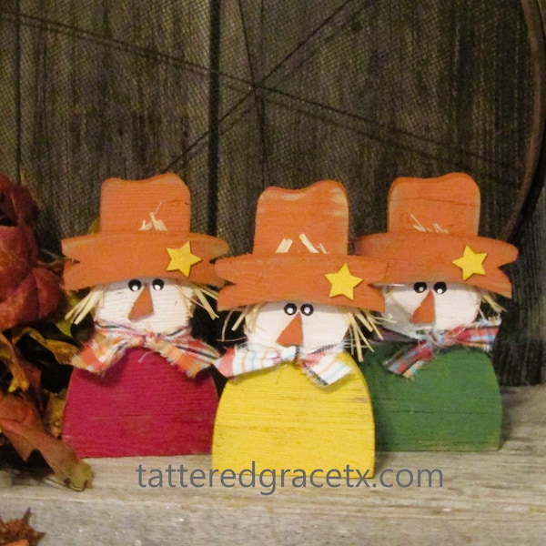 7 1/2 Inch Rustic Scarecrow, Fall Tiered Tray Decor, Farmhouse Scarecrow, Wood Scarecrow, Fall Decoration, Sold Individually