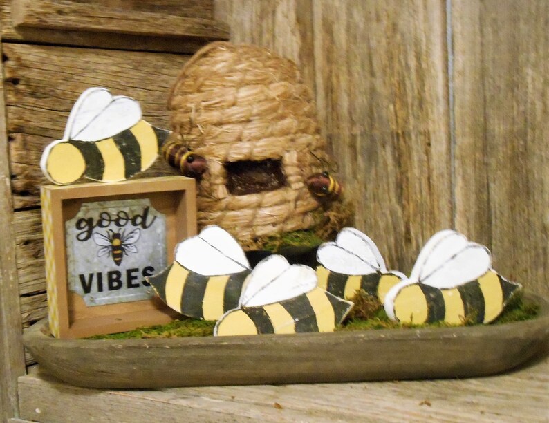 Small Wood Bee Honey Bee Tray Decor Spring Decor Mini Bee Etsy