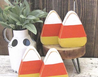 Chunky Wood Candy Corn, Halloween Decor, Fall Decorations, Rustic Candy Corn, Halloween Shelf Sitter, Fall Table Decor, Sold Individually