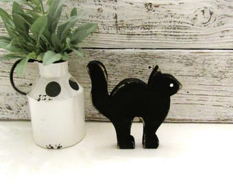 6 1/4 Inch Small Black Cat Shelf Sitter or Tiered Tray Decor, Halloween Decorations, Reclaimed Wood Black Cat, Sold Individually
