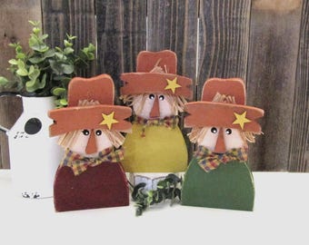 7 1/2 Inch Rustic Scarecrow, Fall Tiered Tray Decor, Farmhouse Scarecrow, Wood Scarecrow, Fall Decoration, Sold Individually