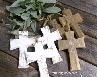 Rustic Cross Ornament, Christmas Ornaments, Holiday Decorations, Religious Holiday Decor, Religious Ornament, Sold individually or in sets.