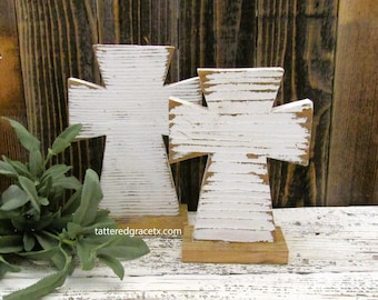 Small Wood Cross, Rustic, Religious Decor, Farmhouse, Wooden Cross, Tiered Tray Decor, Shelf Sitter, Unique Gift  C203, C203a