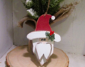 6 Inch Rustic Primitive Santa Ornament, Reclaimed Wood Christmas Ornaments, Christmas Decorations,  Sold Individually or in sets, S101