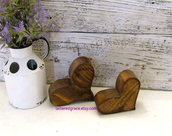 Stained Chunky Heart, Neutral Valentine Decor, Wood Heart, Heart Shelf Sitter, Valentine Gift, Wedding Decor, Rustic Heart, 2 Sizes H206