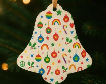 Rainbow Pride Bell Ornament LGBTQ Christmas Decor Double Sided Metal Ornament