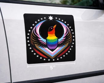 Rainbow Phoenix Car Magnet, LGBTQ Pride Bird Art, 5 Inch Weatherproof