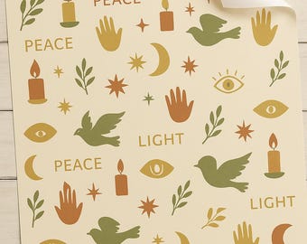 Peace and Light Holiday Wrapping Paper | Boho Neutral Gift Wrap | Minimalist Earthy Christmas Paper | Calm Winter Design | Modern Spiritual