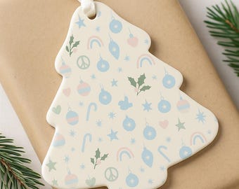 Trans Pride Pastel Tree Ornament, LGBTQ Christmas Decor, Cute Holiday Gift