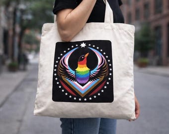Rainbow Resistance Bird Organic Cotton Tote Bag, LGBTQ Pride