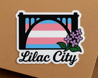 Trans Pride Lilac City Spokane Sticker: Monroe Street Bridge Vinyl Decal