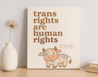 Trans Rights Cow Canvas: Boho LGBTQ+ Pride Decor - 8x10 Gallery Wrap