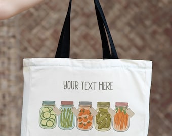 large custom pickles Bag with Zipper, interior zip pocket, 21" x 14" farmers market Tote, personalized grocery bag, homesteader, pickling