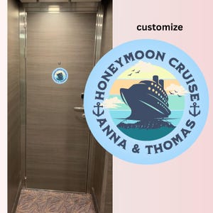 customizable cruise cabin door magnet, round, personalized cruise ship Honeymoon/ Anniversary magnetic sign - 5.5 &quot; flexible durable magnet