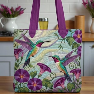 Hummingbird Tote Bag, Colorful Bird Tote, Floral Pattern Tote Bag, Nature Lover Gift, Vibrant Art Tote