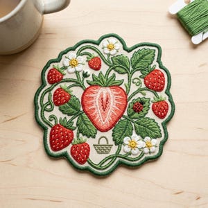 Custom Name Strawberry Patch Embroidered, Botanical Decor Garden, Nature Lovers Iron On for Jackets Hats Gifts for Men Women, Fruit Gift